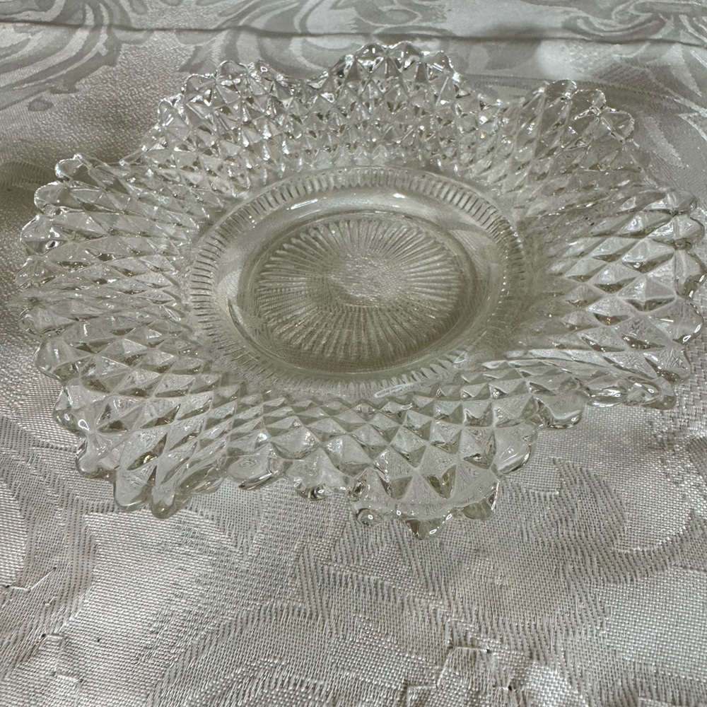 Vintage Indiana Glass Co. MCM Clear P/Square/Ruffled/Diamond Point/Candy Dish